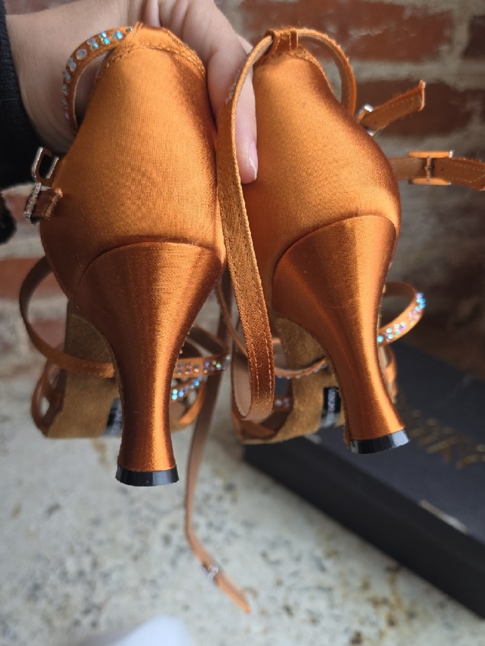 Satin Strappy Dance Heels in Copper with Crystal Accents - Picture 7 of 8